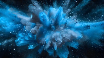 Captivating Explosion of Brilliant Blue Powder on Dark Dramatic Background