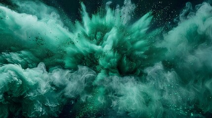 Powerful Explosion of Vibrant Green Powder Against Dark Background