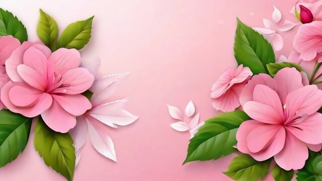 Beautiful flower and leaves on 3d dark backdrop background