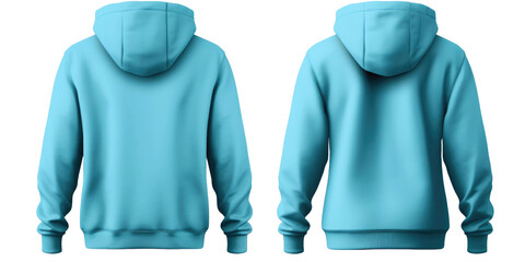 2 Set of light dark blue aqua front and back view tee hoodie hoody sweatshirt on transparent...