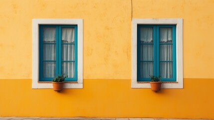 Fototapeta na wymiar Painted wall of a house there is a single closed window
