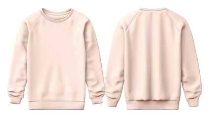 2 Set of pastel light pink beige front and back view tee sweatshirt sweater long sleeve on transparent background. Mockup template for artwork graphic design