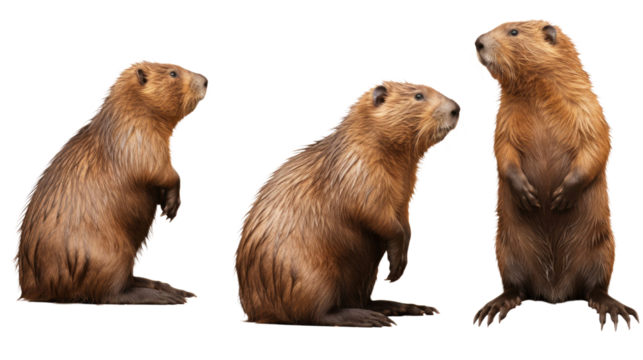 Beaver, many angles and view portrait side back head shot isolated on transparent background