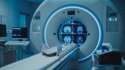 PET CT scan of human brain on screen of diagnosis machine