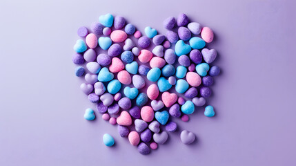 Colorful easter eggs shaped like heart on lavender background