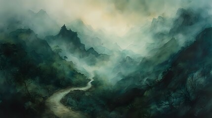 Fototapeta premium Mystical Ruins Among the Fog./n