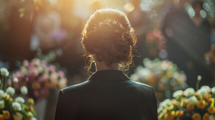  Portrait of a sad woman at a funeral ceremony - obrazy, fototapety, plakaty