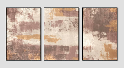 Triptych composed of abstract retro textured art patterns, modern minimalist painting, illustration, decorative painting, cover design