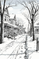 City streets covered in snow coloring page