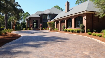 Fototapeta na wymiar House Preserving Driveway with Brick Sealant in Contemporary Home Construction