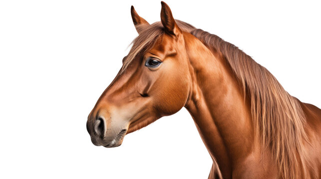 Brown horse, many angles and view portrait side back head shot isolated on transparent background