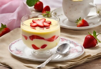 panna cotta dessert with strawberries
