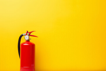 Fototapeta premium Closeup a fire extinguisher, cone, yellow background