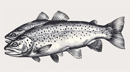 Illustration of a hand-drawn trout fish. - obrazy, fototapety, plakaty
