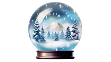 Crystal ball snow globe on transparent background. Many assorted different design