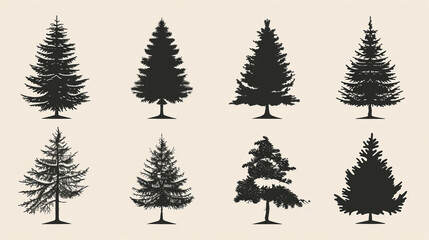 Christmas tree icon set. Vector illustration of pine silhouette 