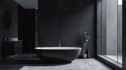 Bold black minimal bathroom, where simplicity and drama perfectly blend