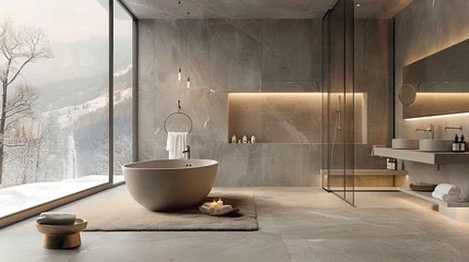 Poster Minimalist bathroom with cozy textures, simplicity in harmony with comfort © miss[SIRI]