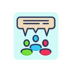 Corporate discussion thin line icon. Dialog, people, team outline sign. Business communication concept. Vector illustration for web design and apps