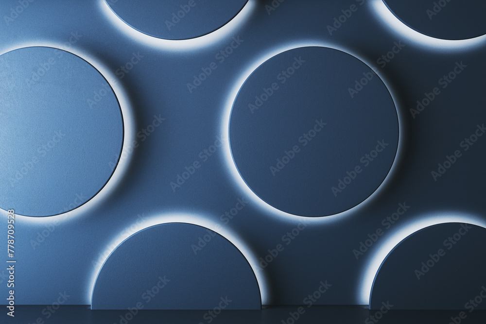Aufkleber clean white round podium interior with empty mock up space on wall. art concept. 3d rendering.