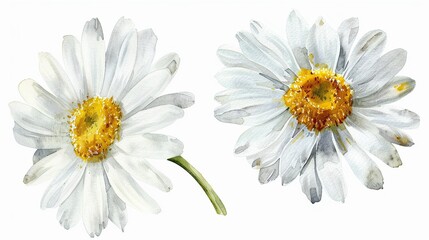 Watercolor daisy clipart with white petals and yellow centers.