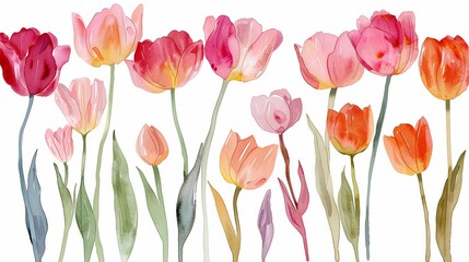 Watercolor tulip clipart in different shades of pink, red, and orange.