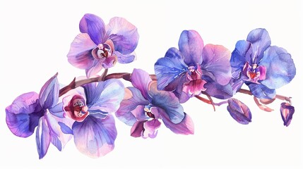 Fototapeta na wymiar Watercolor orchid clipart featuring exotic blooms in purple and pink hues.