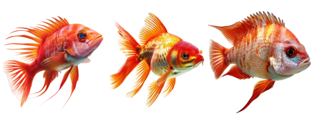 Fotobehang Set of goldfish white background, isolated, png © Jo