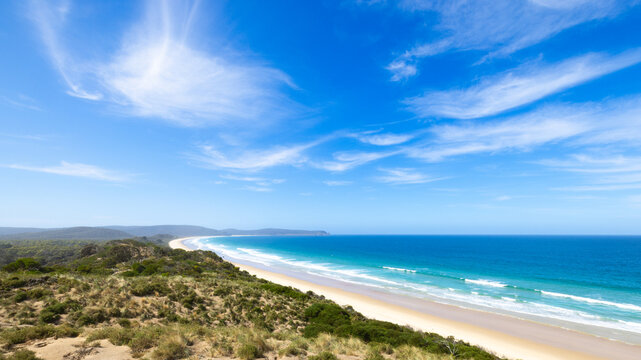 Blue sky, white sand and beautiful beach at Bruny island, Tasmania