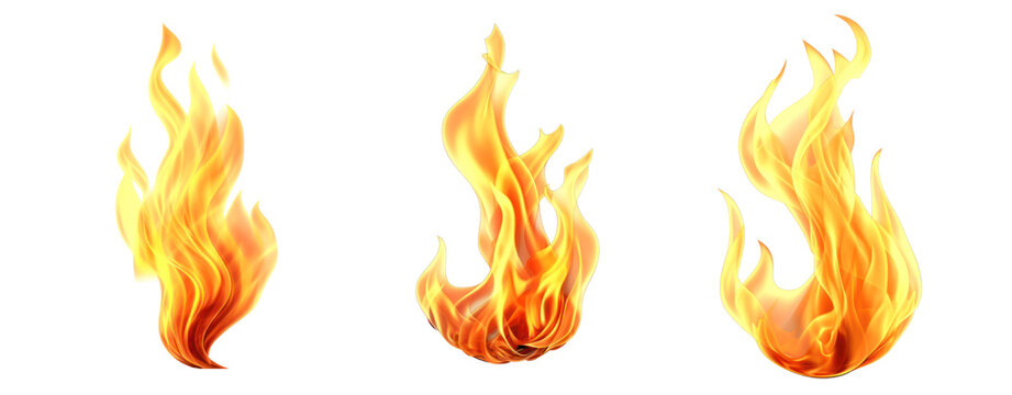 Set of minimal fire flame blaze burn on transparent background