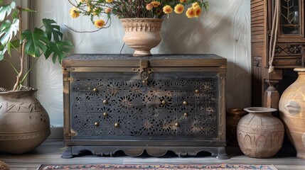 Beauty of iron chests with intricate designs inspired by the ottoman period  - obrazy, fototapety, plakaty