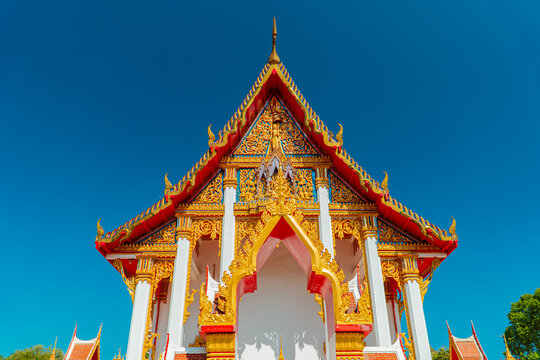 The majestic Wat Chalong Buddhist temple in Phuket, Thailand. This temple was built in the 19th century, apart from being a house of worship, it is also a popular tourist destination in Phuket.