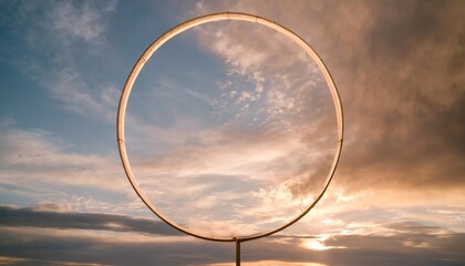 neon burning circle frame in cloudscape