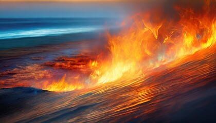 abstract blue patterns burn in fiery flames