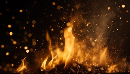 texture of burn fire with particles embers flames on isolated black background texture for banner flyer card