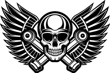 winged-skull-with-crossed-wrenches vector illustration 