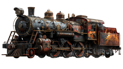 Fototapeta na wymiar old steam locomotive on a transparent background