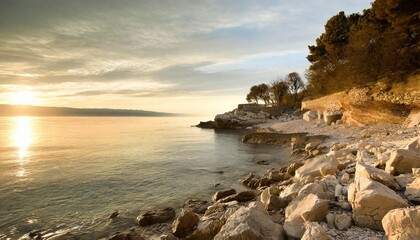 picturesque croatian view scenic rocky coast rijeka resort kosterena beach istria europe this image is sold only on adobe stock - obrazy, fototapety, plakaty