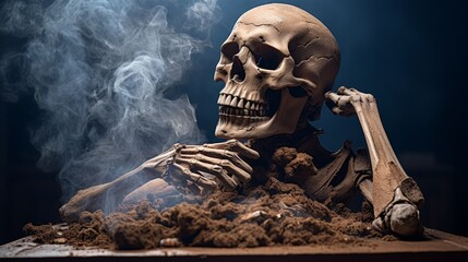 Skull symbolizes smoking dangers leading to cancer and heart disease 