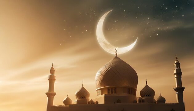 ramadan kareem background crescent moon at a top of a mosque islamic greeting eid mubarak cards for muslim holidays eid ul adha festival celebration