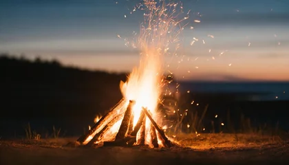 Crédence de cuisine en verre imprimé Aurores boréales sparks from bonfire over dark night environment shallow focus