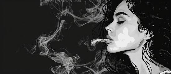 Close-up image of a lady exhaling smoke while smoking a cigarette