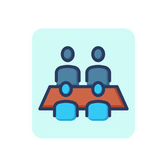 Partners sitting at table thin line icon. Discussion, manager, cooperation outline sign. Business communication concept. Vector illustration for web design and apps