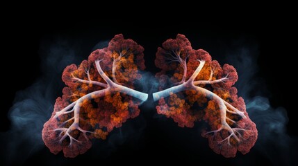 Smoke-filled lungs illustrate the concept of the harmfulness of smoking - obrazy, fototapety, plakaty