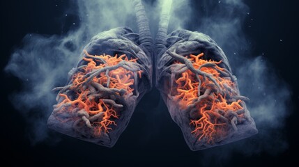 Smoke-filled lungs illustrate the concept of the harmfulness of smoking