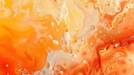 Tangerine and eggshell swirls of liquid paint creating an abstract background with tangerine - obrazy, fototapety, plakaty