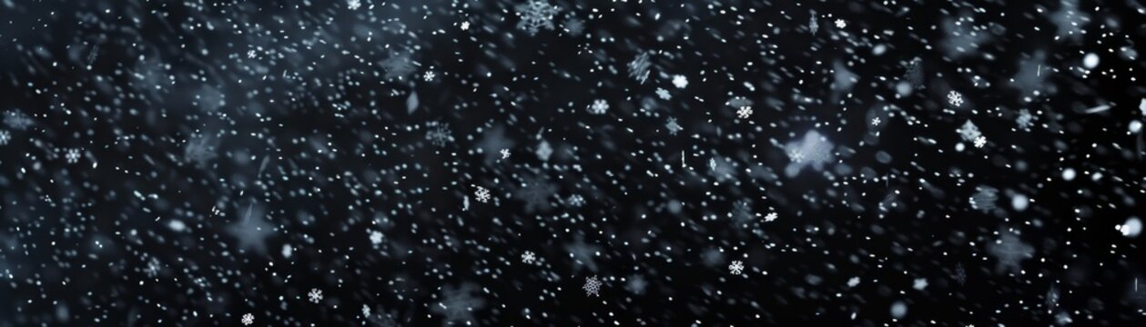 Snowflakes falling down on black background