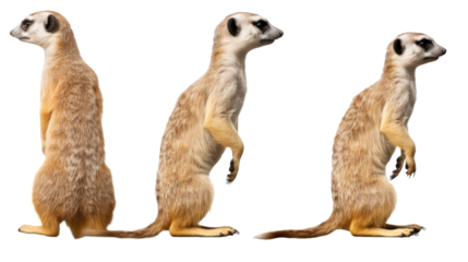 meerkat, many angles and view portrait side back head shot isolated on transparent background 