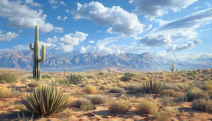 Desert Arizona, Iconic imagery from the Sonoran Desert in Arizona, featuring saguaro cacti, rugged...