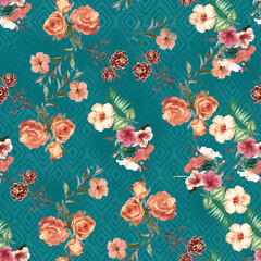 Fototapeta na wymiar Watercolor seamless pattern cute roses,pattern for fabric and wallpaper